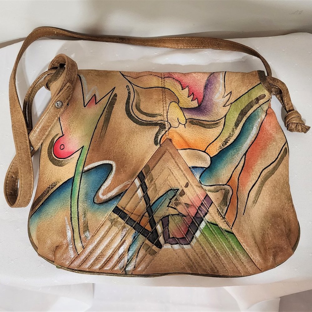 Sam Sam - Hand Painted Leather Vintage Cross Body Bag Pouch